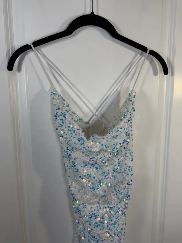 Lucy in the Sky White Iridescent Sequin Cowl Neck Lace Up Mini Dress Size S - Image 3