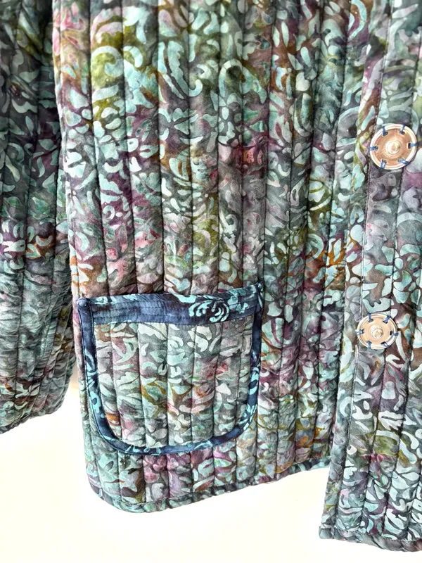 Blue Floral Quilted Reversible Button Front Jacket Vintage Inspired Grandmacore - Image 11