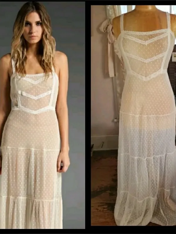 Free People Point D’Esprite Swiss Dot Slip Maxi Lace Dress Boho Romantic Western - Image 2