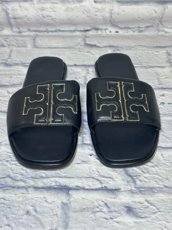 TORY BURCH Double T Sport Leather Slide Sandal Perfect Black Size 9.5 (40) - Image 3