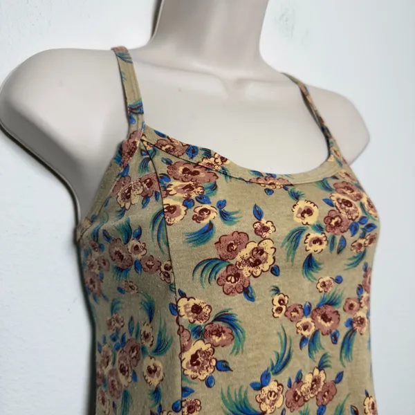 VTG 90s y2k No Boundaries Women Indie Grunge Mini‎ Skater Dress Large Tan Floral - Image 9
