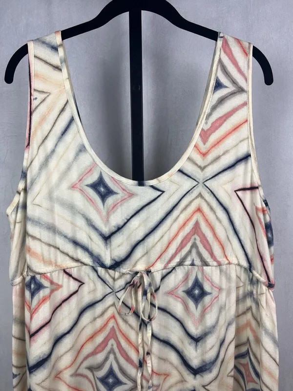 Old Navy Maternity Maxi Dress Women L Cream Geometric Empire Waist Stretch Boho - Image 3