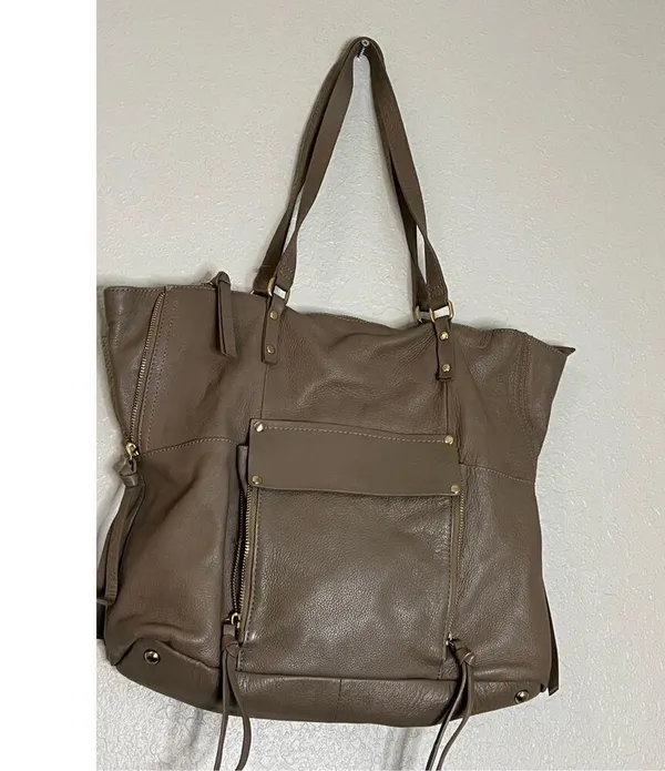 Kooba Genuine Leather Tote Shoulder Straps Bag Taupe EVERETTE Gold tone hardware - Image 4