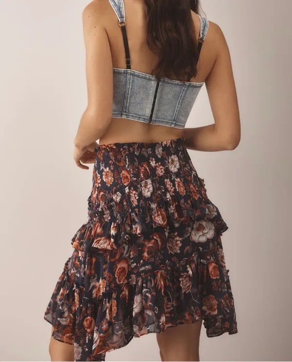 Anthropologie Asymmetrical Smocking Ruffles Mini Skirt, Size S - Image 3