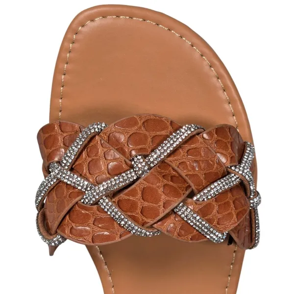Yoki Women Rust Crocodile Embossed‎ Rhinestone Slide Sandals Size 8 - Image 3