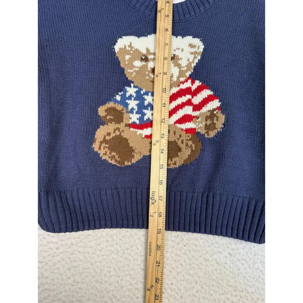 Women's Teddy Bear Flag Graphic M Sweater Red White Blue USA Americana - Image 5