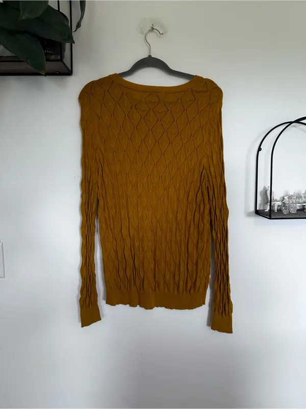 ModCloth Mustard Yellow‎ Long Sleeve Crewneck Diamond Knit Sweater Shirt Large - Image 2