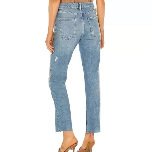 Free People We The Free Vixen Jeans 25 BluDistressed Cigarette Crop Raw‎ Hem - Image 3