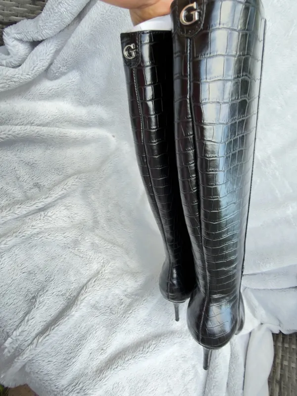 GUESS, Gressa3-Wc, Black boots crocodile print, 9.5 wide calf -new in box - Image 13