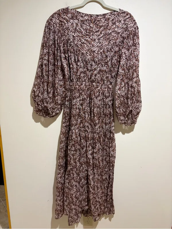 Shona Joy Grace Pin Tuck Tiered Midi Dress Brown Floral Cottagecore Prairie 2 - Image 5