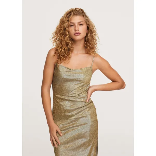 NEW MNG Mango Gold Sleeveless Slit Glitter Holiday Party Slip Midi Dress Size XS - Image 2