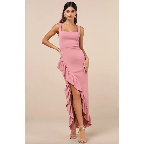 Lulus Immaculate Excellence Pink Sleeveless Ruffled Tulip Maxi Dress Medium NWT - Image 3