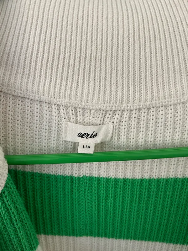 Aerie Green Striped Half-Zip Sweater - Image 2