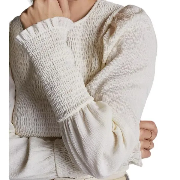 Anthropologie Smocked Puff Sleeve Ivory Cream Top size small Femine - Image 2