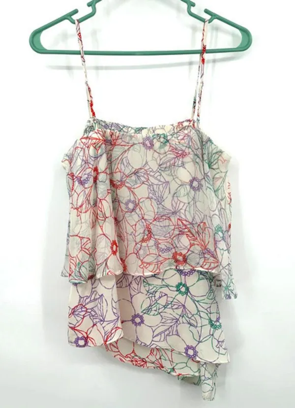 Maeve size Medium silk floral layered tank top sleeveless blouse cream red green - Image 2