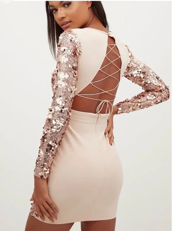 PrettylittleThing Rose Gold Sequin Mini Dress - Image 12