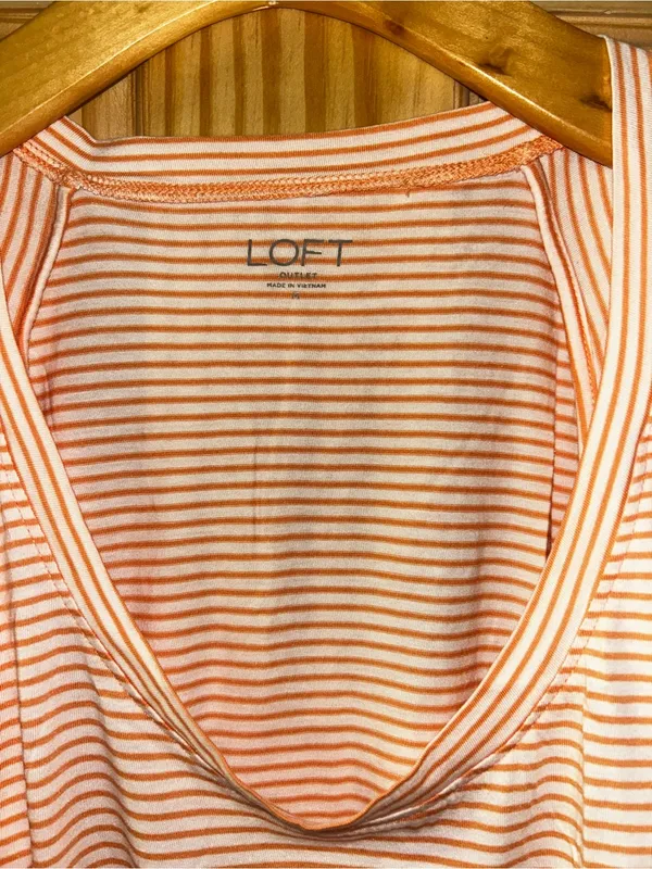 LOFT Orange and White Striped Scoop Tank - Image 2