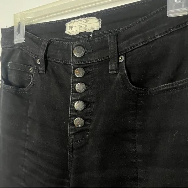 Free People Black Button Fly High-Rise Raw Hem Women's Jeans 29 - Image 2