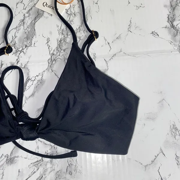 NWT Quince Black Italian Knot Front Bikini Swim Suit Top Women's Size Large - Image 6