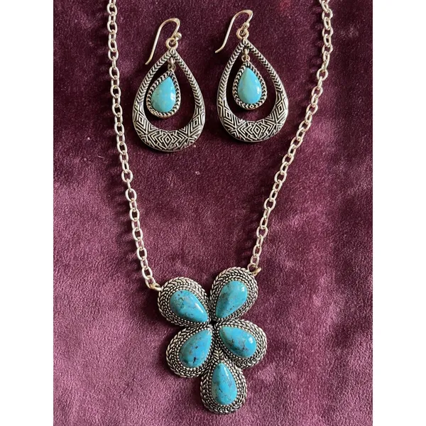 Barse Cactus Flower Turquoise Cluster Pendant Necklace and earrings - Image 7