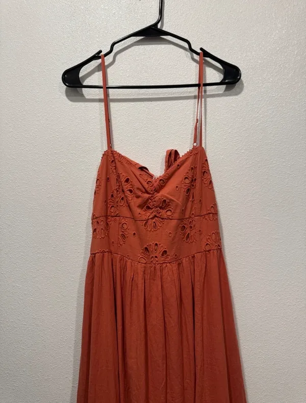 American Eagle Catie Corset Eyelet Midi Dress Terracotta L NWOT - Image 3