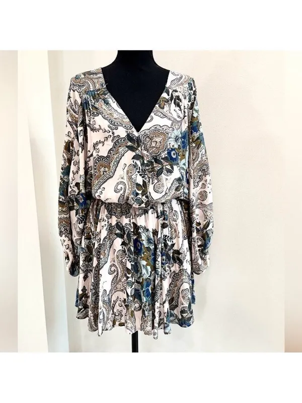 Free People High Plains Printed Mini Dress Boho Floral Dolman Sleeve Size S - Image 3