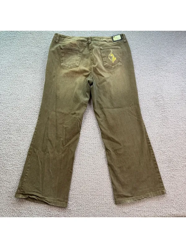 Baby Phat Olive Green Wide Leg Y2K Jeans Women's 12 Embroidered Logo Low Rise - Image 2