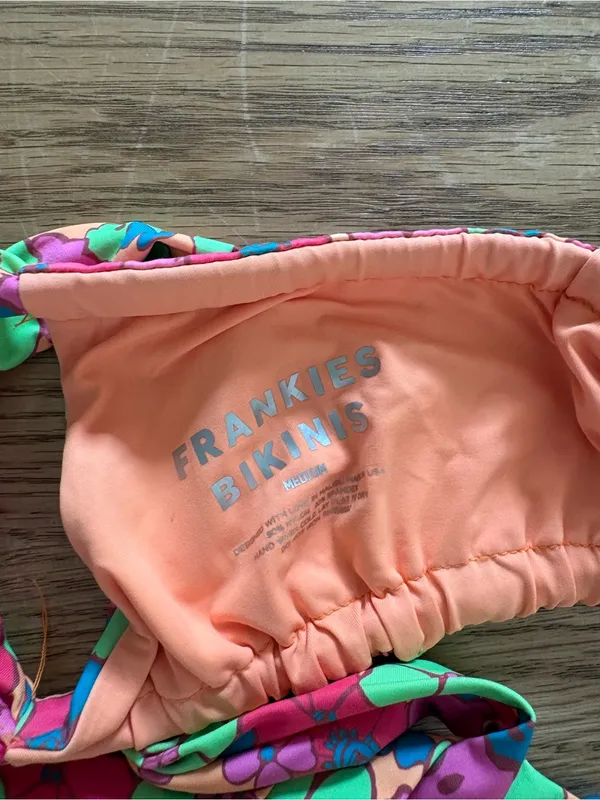 Frankie's Bikinis Peach Floral Trim Bikini Top - Image 5
