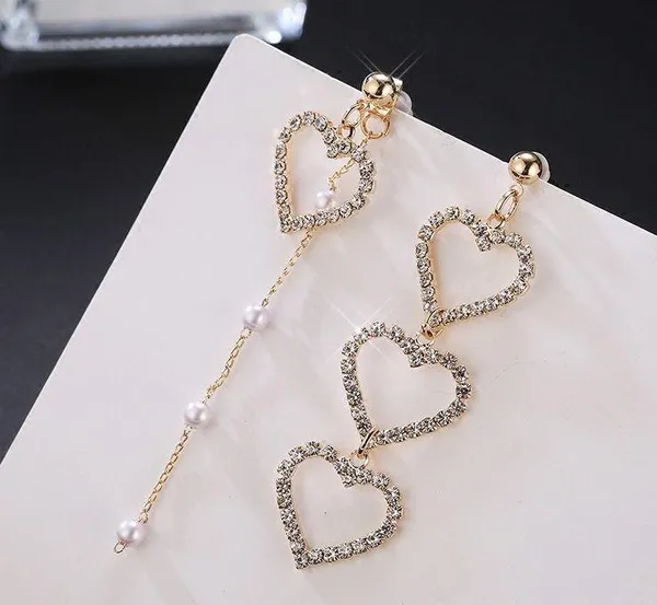 Women's Pearl Love Heart Dangle Drop Earrings - Image 2