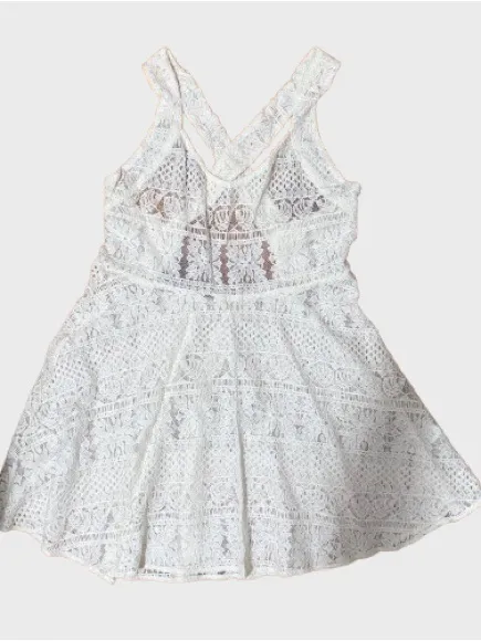 Zinke White Crochet V-Neck Swim Coverup Dress Color Cream. Medium - Image 4