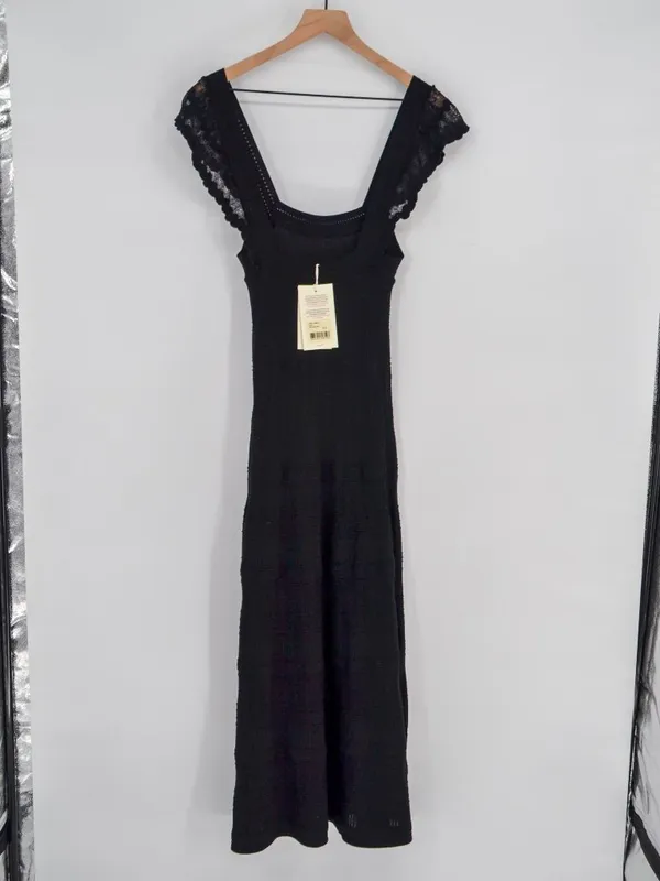 Sézane Isabelle Midi Crochet Knit Dress in Black)NWT Small - Image 3