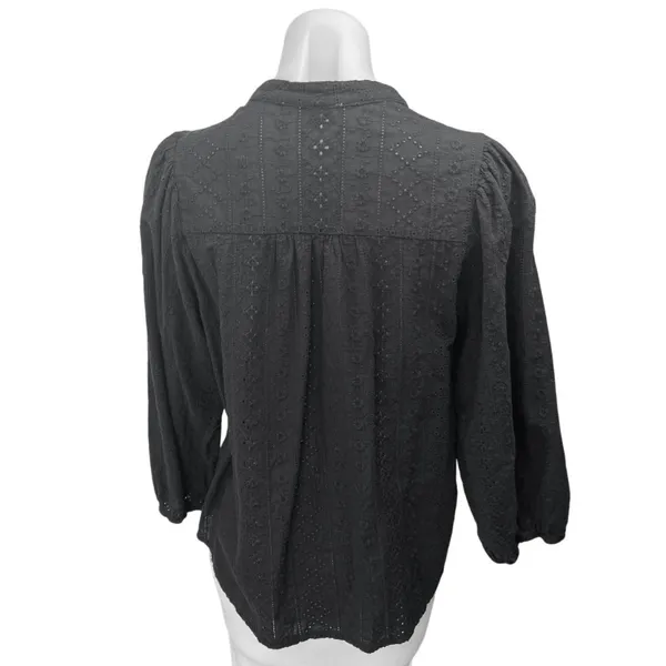 Solitaire Black Floral Embroidered Long Sleeve Button Down Shirt Top Size XL - Image 2