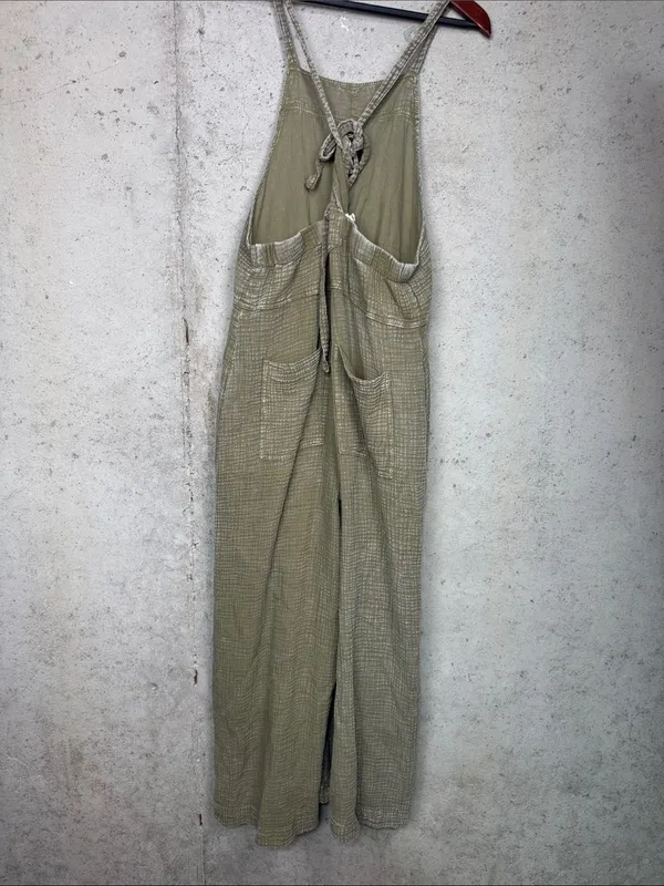 EASEL olive green Wide Leg Jumpsuit Adjustable Tie Straps sz S - Image 2