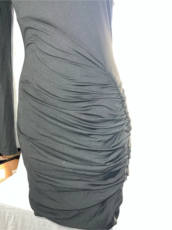 One-Shoulder Black Ruched Bodycon Dress - Image 2