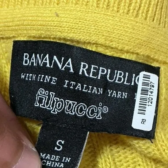 Banana Republic Italian Yarn Ribbed Sweater Womens Small Yellow Merino Cashmere - Image 3