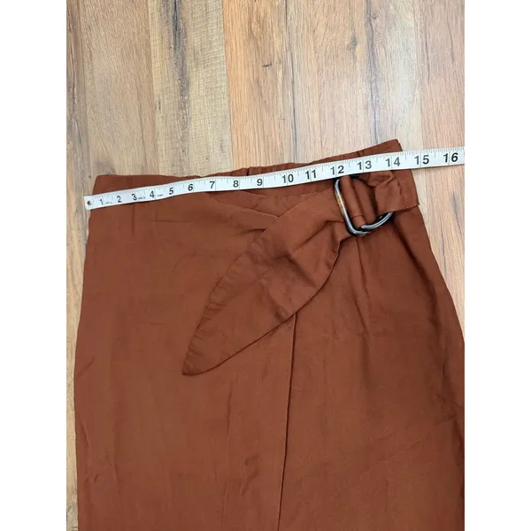 MNG Mango Brown Wrap Maxi Skirt Belted High Waist Viscose Blend Size M - Image 7