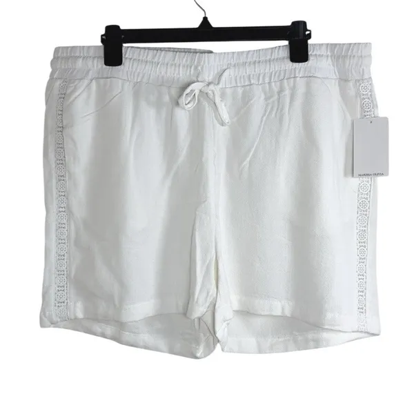 Marissa Olivia Women Linen Blend Shorts White XL Drawstring Casual Resort - Image 2