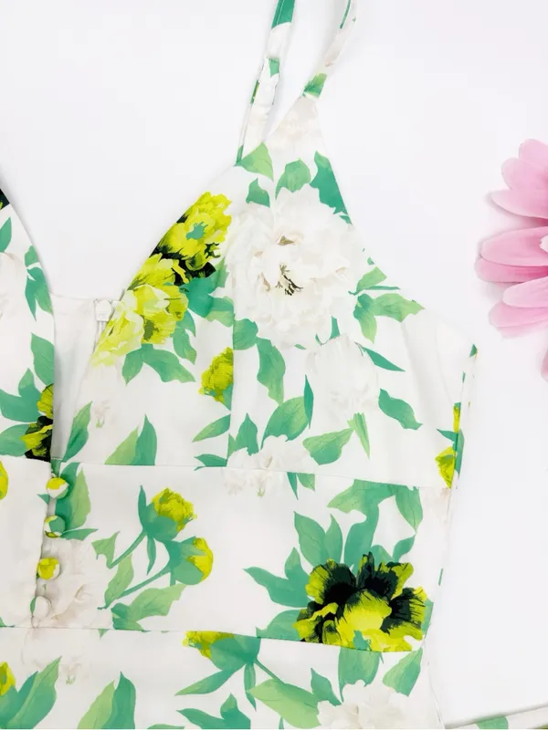 Beulah Style Floral Tiered Maxi Midi Dress White Green Yellow Boho Bohemian - Image 7