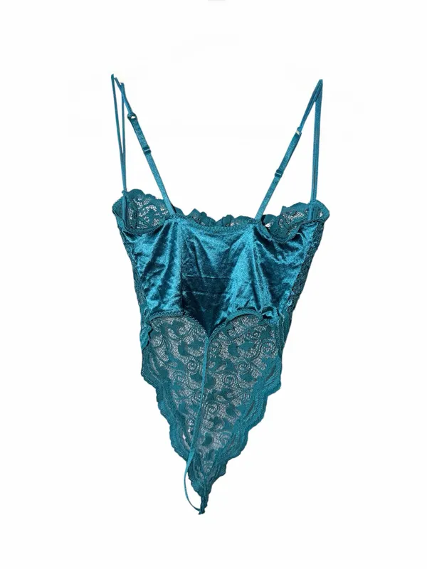 Victoria's Secret Teal Lace Bow Thong Underwire Bodysuit Sexy Lingerie 34C - Image 3