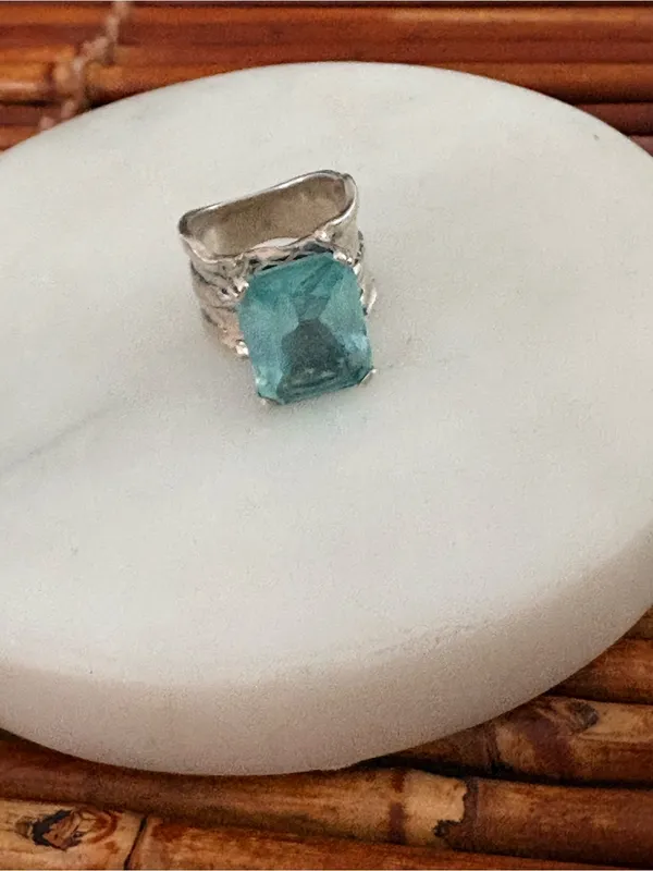 Silpada Sterling Silver Ring with Aqua Blue Square Glass Stone 5.5 - Image 7