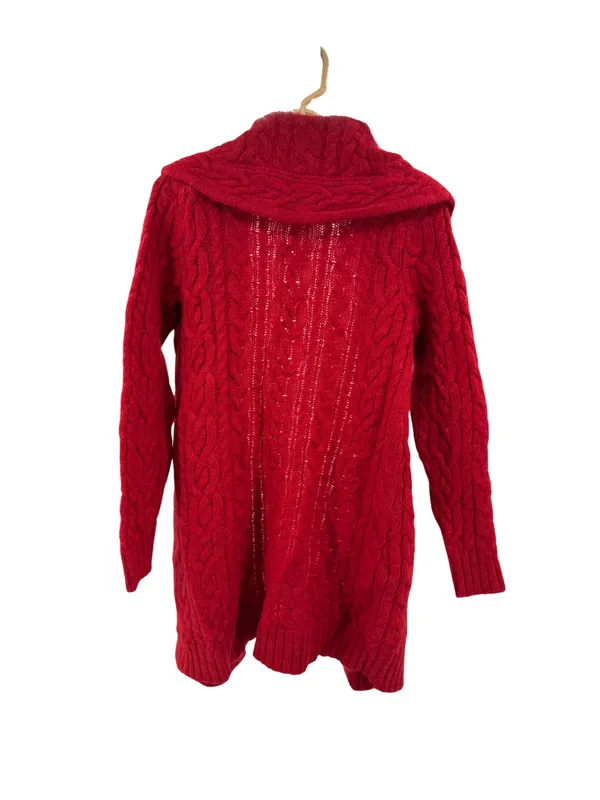 Ralph Lauren Red Cable-Knit cowl neck Cardigan S open front wool mohair angora - Image 2