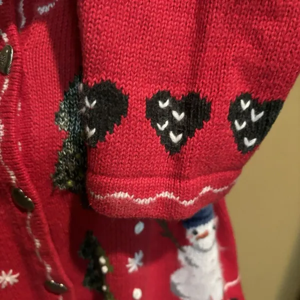 Quacker Factory Sweater VTG Cardigan Christmas Snowman Red Holiday Knit Medium‎ - Image 5