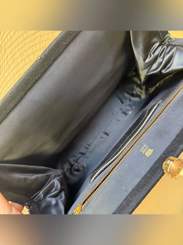 Vintage 1950s Black Structured Top Handle Bag Gold Hardware - Image 5