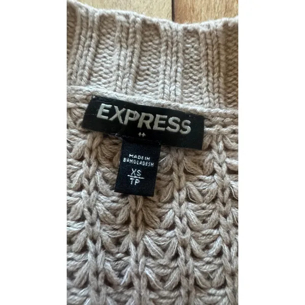 Express‎ Women's XS Taupe Chunky Waffle Knit Open Front Cardigan Sweater - Image 2