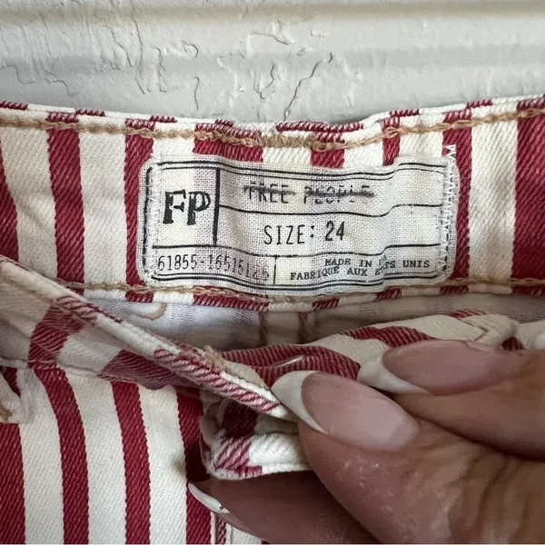 Free People Red Cream‎ Pencil Denim Skirt - Image 4