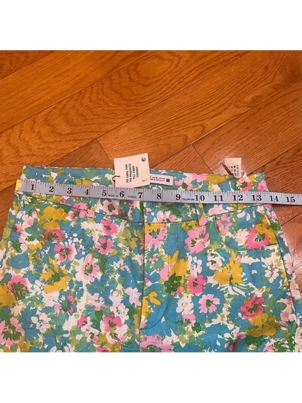 Zara High-Waisted Retro Floral Kick Flare Linen Pants Disco Cottagecore Sz 4 - Image 6