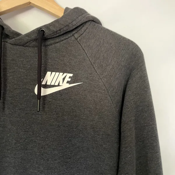 Nike gray white swoosh hooded sweatshirt hoodie women's size M kangaroo cotton - Image 2