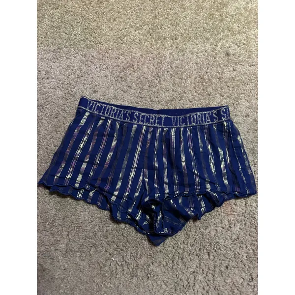 Victorias Secret Navy Gold Metallic Stripe Scallop Pajama Shorts Small - Image 2