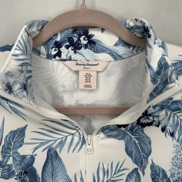TOMMY BAHAMA Golf & Tennis Blue/White Tabu Jungle Print Zip Front Jacket Medium - Image 2