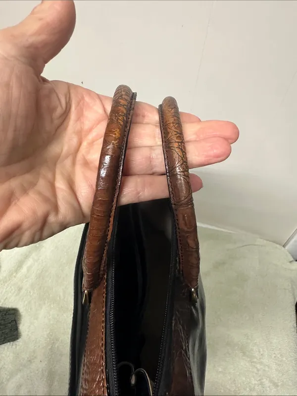 Brahmin Black and Brown Leather Crossbody Satchel-Crossbody - Image 12